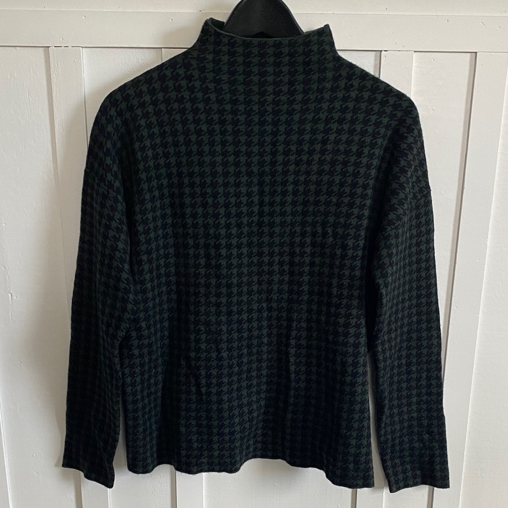Tahari Black & Green Houndstooth Mockneck Sweater Women’s Size Large